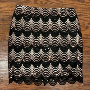 Charlotte Russe Scallop Pattern Sequin High Waisted Mini Skirt - Medium